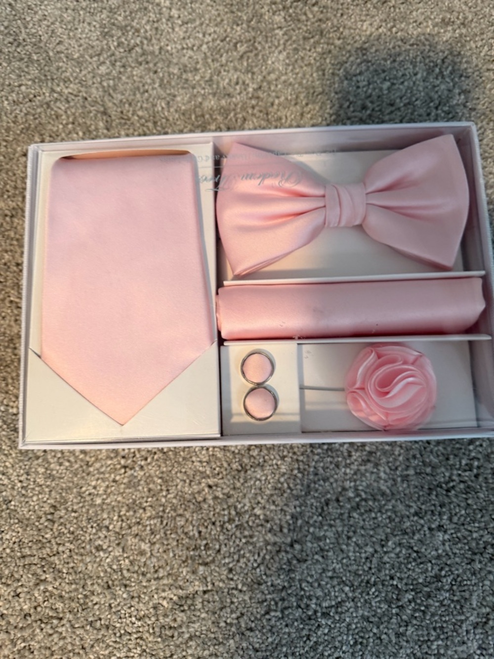 Men's Pink & Black Necktie Set with Bow Tie & Pocket Square